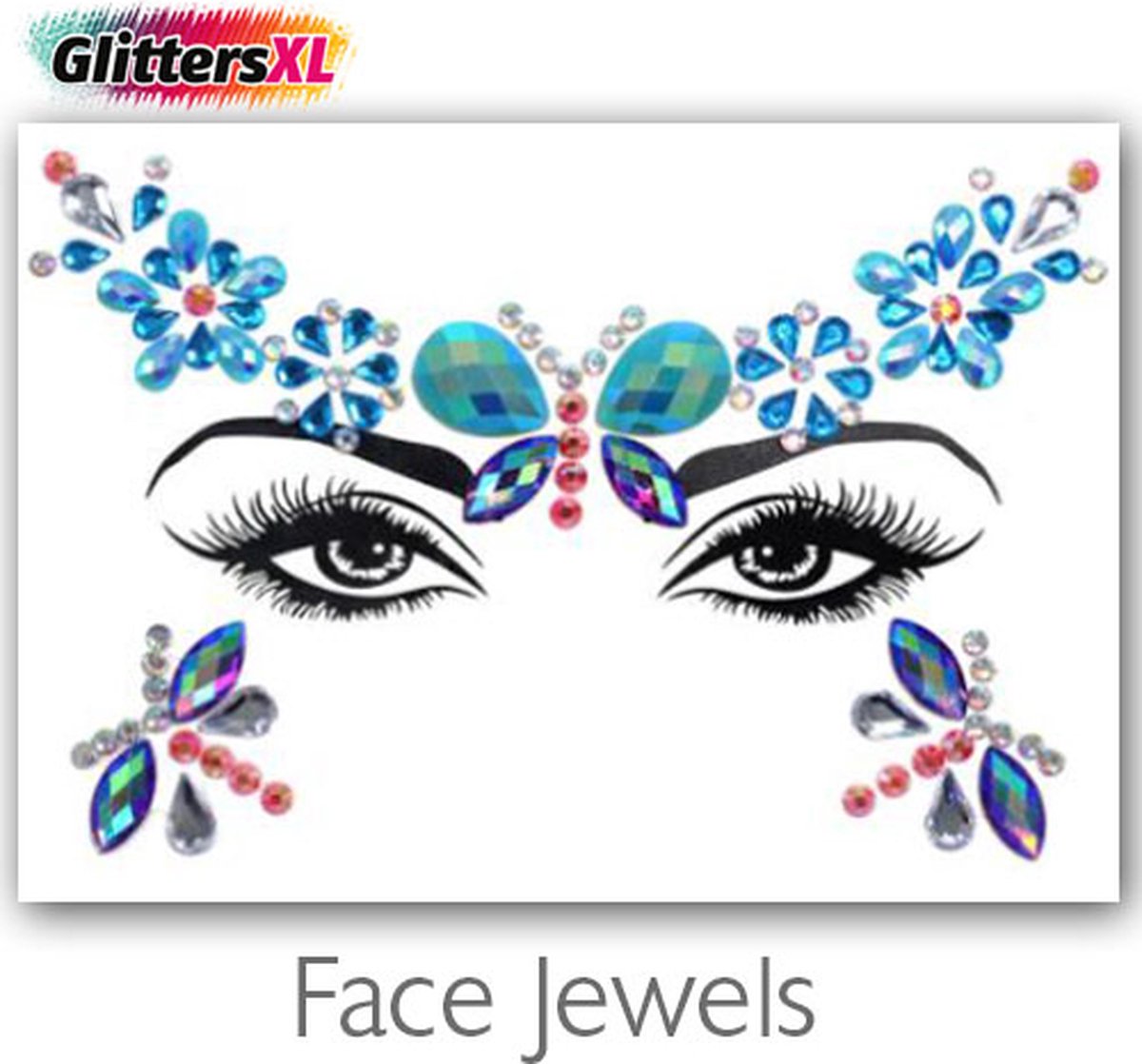 GlittersXL - Festival Diamant Face Jewels (Blauw) [Dots Strass Steentjes met zelfklevend Plaklaag - Sticker Diamantjes voor Lichaam en Gezicht - Festival tattoo set outfit diamand glitter - Juwelen Face Glitterstiften tattoos kinderen]